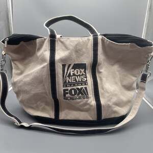 FOX NEWS Channel LARGE Capacity Canvas Tote Bag Cream Black 27x16x9 Heavy Duty